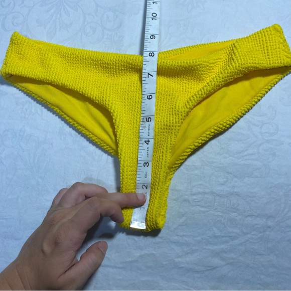 Bikini Bottoms Textured Scrunch Butt Cheeky Low Rise Ribbed Crinkle Neon Yellow - Picture 3 of 10